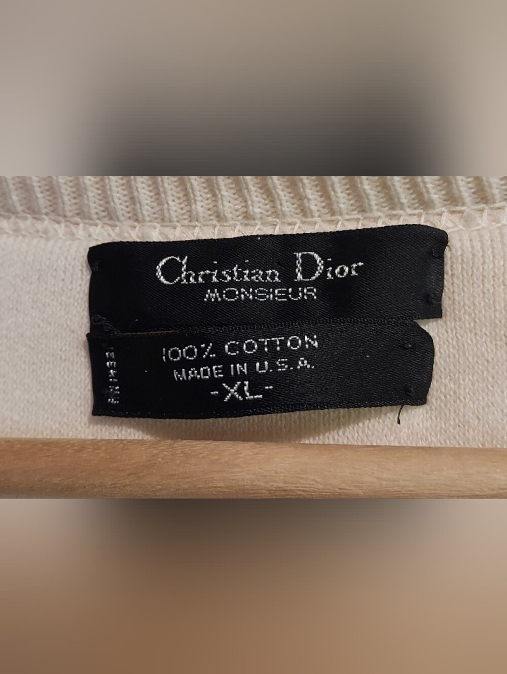 Christian Dior Monsieur Classic Logo Cream Cotton V-Neck Sweater Pullover - Picture 4 of 8